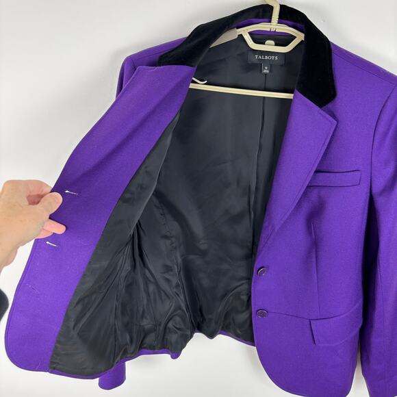 Talbots Purple Wool Blazer 12 Black velvet collar whimsigoth witchy preppy - Picture 7 of 9